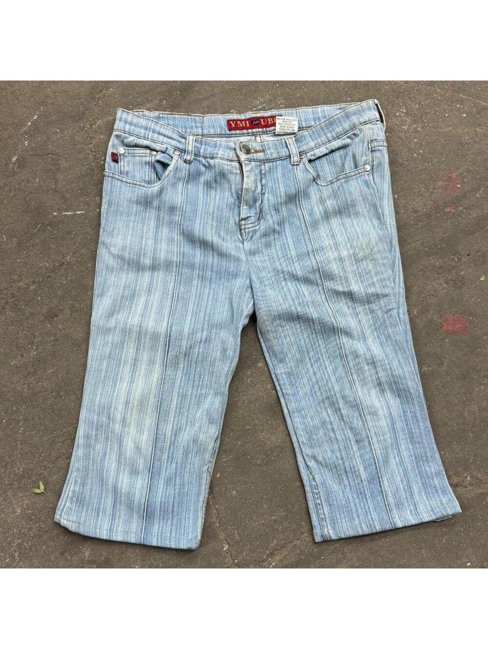 Vintage Y2K YMI Light Wash Low-Rise Striped Denim Capris